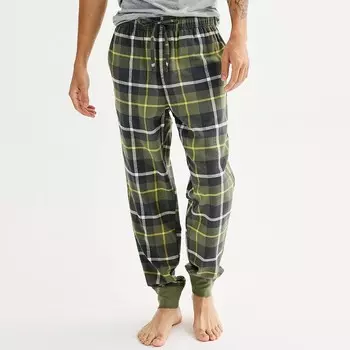 Мужские фланелевые пижамные штаны Sonoma Goods For Life с полосками внизу, цвет Olive Plaid