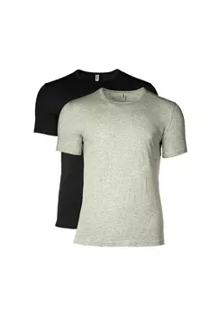 Мужские футболки, комплект из 2 шт: круглый вырез, круглый вырез, хлопок-эластичный, однотонный MOSCHINO, цвет Grau/schwarz