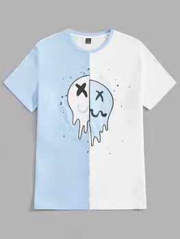 Мужские футболки Manfinity с мультяшными изображениями, двухцветные, синий и белый