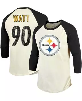 Мужские футболки t.j. watt cream, черная футболка pittsburgh steelers в винтажном стиле с именем игрока и номером реглан с рукавами 3/4 Fanatics, мульти