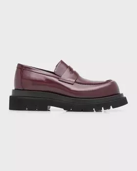 Мужские глянцевые кожаные лоферы с массивными выступами Bottega Veneta, цвет Tiziano