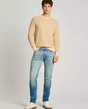 Мужские голубые джинсы узкого кроя с эффектом потертости Pepe Jeans, светло-голубой