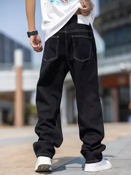 Мужские хлопковые рваные джинсы EMRG с мультяшными заплатками, мешковатые длинные потертые джинсы-карго, однотонные черные вечерние уличная одежда для рэперов Manfinity, черный