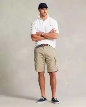 Мужские хлопковые шорты карго больших размеров Polo Ralph Lauren, бежевый