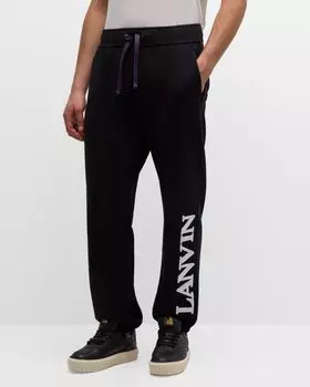 Мужские хлопковые спортивные штаны с вышитым логотипом Lanvin, цвет Black