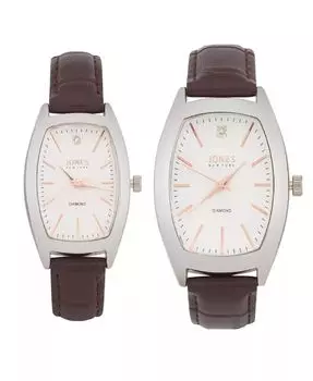 Мужские и женские аналоговые коричневые часы из полиуретана с крокодиловым ремешком His Hers, подарочный набор 35 мм, 27 мм Jones New York, коричневый