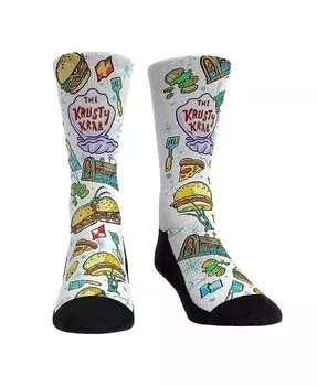 Мужские и женские носки Sponge Bob Square Брюки Krusty Krab All-Over Icons Crew Socks Rock 'Em, мультиколор