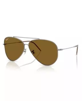 Мужские и женские поляризационные солнцезащитные очки Aviator Reverse RBR0101S Ray-Ban, коричневый