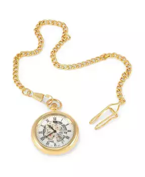 Мужские карманные часы Vintage с 14-каратным золотым покрытием, скелетонизированным циферблатом Deco и цепочкой на клипсе Peugeot