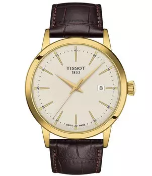 Мужские классические аналоговые часы Tissot Dream с коричневым кожаным ремешком, коричневый