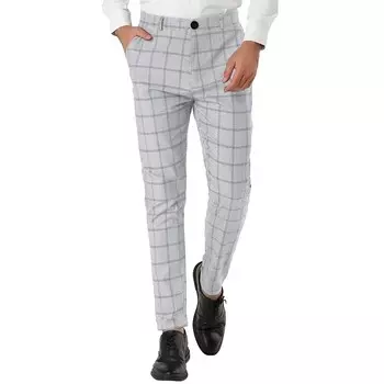 Мужские классические брюки узкого кроя с плоской передней частью в клетку и карманами Lars Amadeus, цвет Light Grey