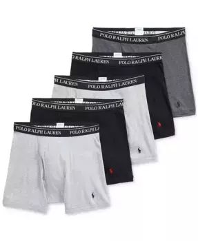 Мужские классические хлопковые трусы-боксеры, 5 штук Polo Ralph Lauren, мультиколор