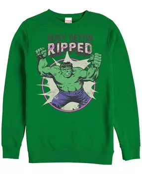 Мужские классические комиксы marvel hulk busy gettin ripped, флис с круглым вырезом Fifth Sun, изумрудный