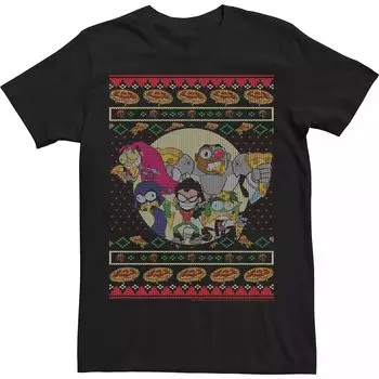 Мужские комиксы DC «Юные титаны, вперёд!» Футболка в стиле Ugly Sweater Pizza Friends Licensed Character, черный