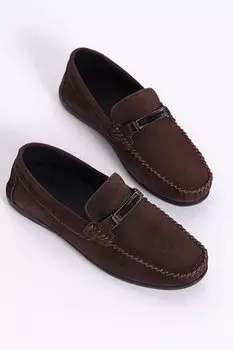 Мужские коричневые замшевые лоферы из натуральной кожи с пряжкой спереди TONNY BLACK
