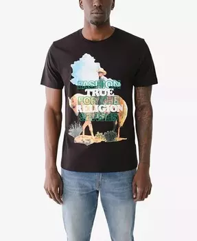 Мужские ковбойские футболки с короткими рукавами и вышивкой True Religion, черный