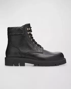 Мужские кожаные ботильоны на шнуровке из пикши Bottega Veneta, цвет Nero-Nero