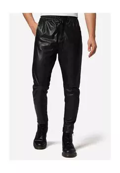 Мужские кожаные брюки Майка, кожаные спортивные брюки на молнии на манжетах штанин RICANO, черный