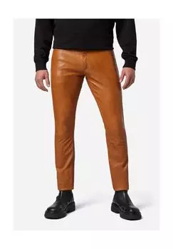 Мужские кожаные брюки приталенного кроя, кожаные брюки с 5 карманами из кожи ягненка - приталенный крой RICANO, цвет Cognac Weite Zoll