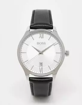 Мужские кожаные часы Boss с белым циферблатом черного цвета 1513893