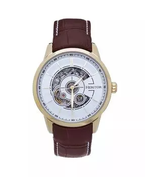 Мужские кожаные часы Davies – золотой/коричневый, 44 мм Heritor Automatic, коричневый