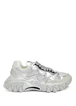 Мужские кожаные кроссовки B-east серебристого цвета Balmain, мультиколор