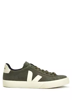 Мужские кожаные кроссовки campo с зеленым логотипом Veja