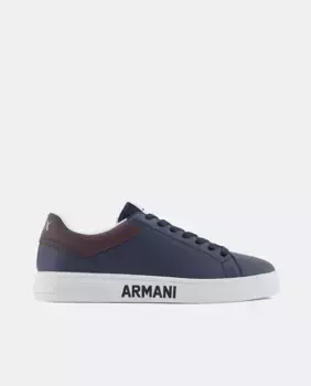 Мужские кожаные кроссовки с логотипом сбоку Armani Exchange, темно-синий