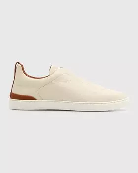 Мужские кожаные кроссовки с тройной строчкой из оленьей кожи ZEGNA, цвет Off White Vicuna