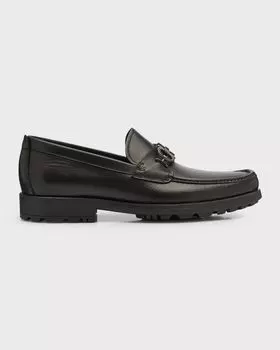 Мужские кожаные лоферы David на подошве с выступами Ferragamo, цвет Black