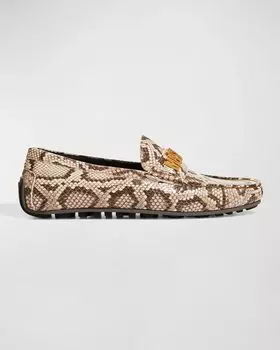 Мужские кожаные лоферы для вождения с тисненым логотипом Moschino, цвет Beige