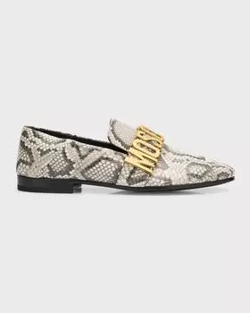 Мужские кожаные лоферы макси со змеиным принтом Moschino, цвет Stone