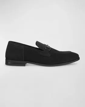 Мужские кожаные лоферы Simon с закруткой Stuart Weitzman, цвет Black