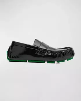 Мужские кожаные мокасины для вождения Bottega Veneta, цвет Nero-Pepe