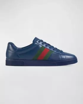 Мужские кожаные низкие кеды Ace с паутиной Gucci, цвет Blue-Royal