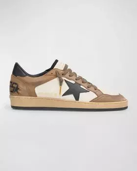 Мужские кожаные низкие кеды Ballstar из нубука Golden Goose, цвет Taupe/Black