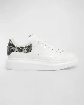 Мужские кожаные низкие кеды большого размера Larry Wax Flower Alexander McQueen, цвет White-Multi