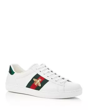 Мужские кожаные низкие кеды Gucci Ace, белый
