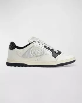 Мужские кожаные низкие кеды Mac 80 с вышивкой GG Gucci, цвет White Black