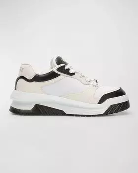 Мужские кожаные низкие кеды Odissea Versace, цвет Blackwhite-Palladiu