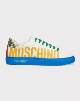 Мужские кожаные низкие кеды с цветными блоками Moschino