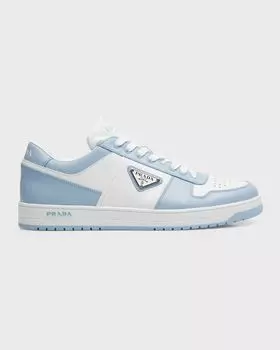 Мужские кожаные низкие кеды с логотипом Downtown Prada, цвет White Light Blue