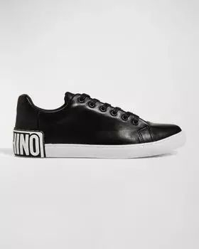 Мужские кожаные низкие кеды с логотипом Maxi Moschino, цвет Black