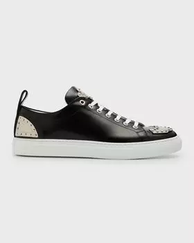 Мужские кожаные низкие кеды с металлическими бляшками Moschino, цвет Black Multi