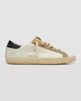 Мужские кожаные низкие кеды Super-Star Golden Goose, цвет White/Blue