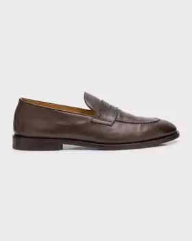 Мужские кожаные пенни-лоферы Brunello Cucinelli, цвет Dark Brown