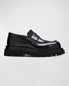 Мужские кожаные пенни-лоферы на подошве с выступами Bottega Veneta, цвет Nero