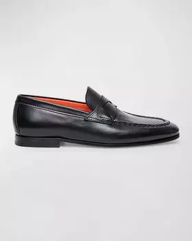 Мужские кожаные пенни-лоферы Santoni, цвет Black