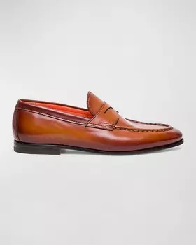 Мужские кожаные пенни-лоферы Santoni, цвет Light Brown