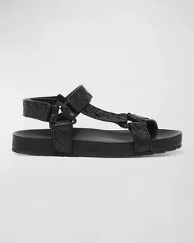 Мужские кожаные сандалии Trip Intreccio с пяткой на пятке Bottega Veneta, цвет Black